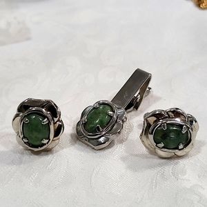 Vintage Tie Bar &Cufflinks Genuine Stone